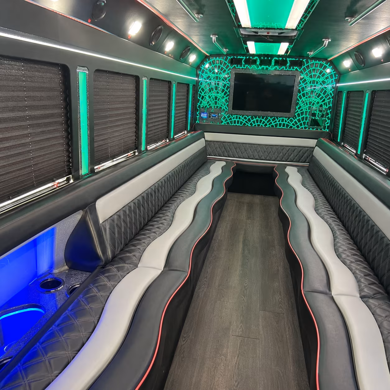 Group beside a Mercedes Sprinter limo in Great Falls